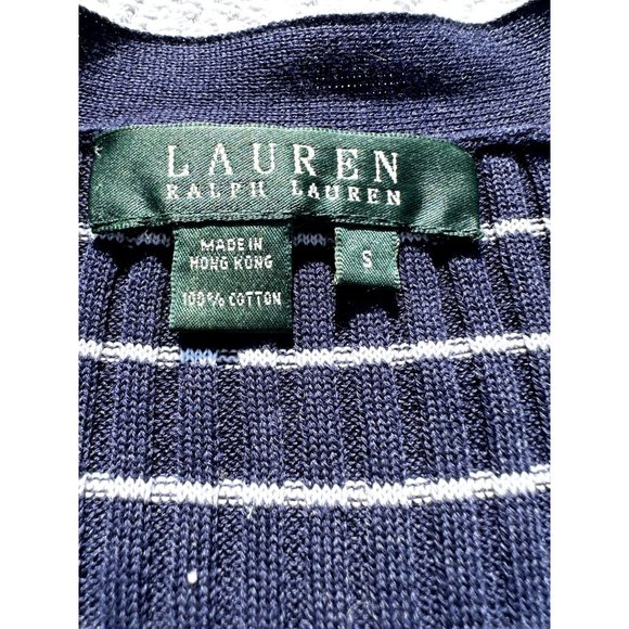 Lauren Ralph Lauren Sweater Blue White Striped Cardigan Nautical Ribbed Womens - Picture 10 of 16